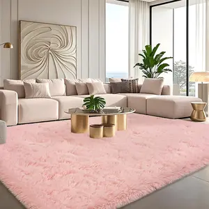 Pink Fluffy Rugs for Living Room, 8x10 Large Soft Faux Fur Area Rug - Cozy Fuzzy Plush Non-Slip Indoor Carpet for Girls Bedroom, Kids Room Home Dorm Nursery