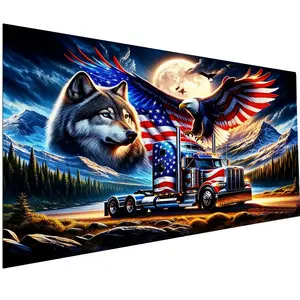 Large Size American Flag Eagle Truck Landscape Diamond Art Kits For Adults,Diamond Painting Kits, Full Round Diamond Mosiac Kits For Adults, Diy Handicrafts, Art And Crafts For Home Decor, 32X16 Inch