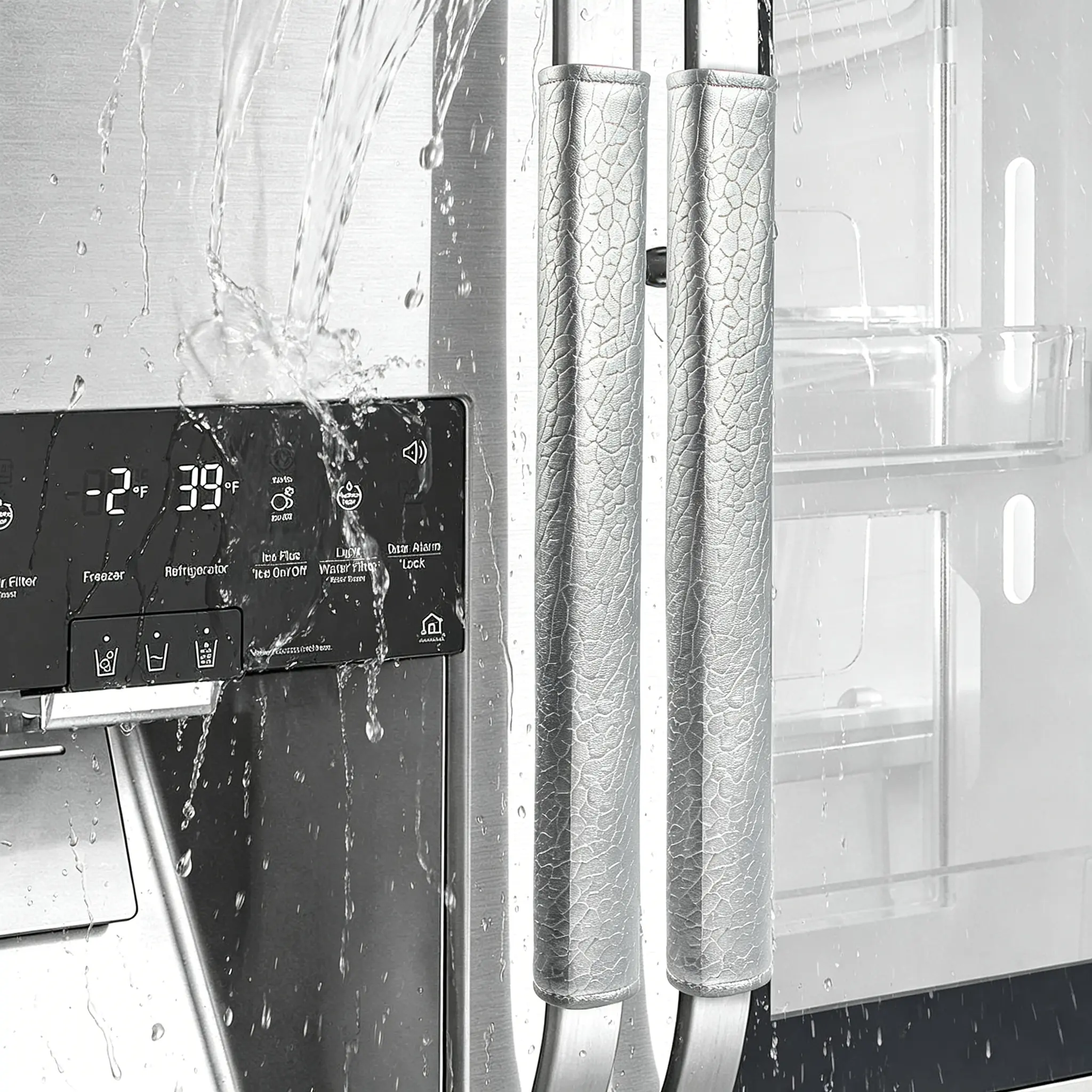 OUGAR8 Refrigerator Door Handle Covers - Waterproof, Oilproof, Machine Washable, Wipe Clean Protection for Fridge, Oven (2-Piece Set, 15.74" L x 4" W, Black) Fits BBQ Grills, Microwave, Dishwasher, Two Piece Sets