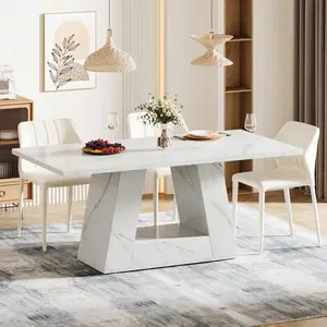 Tribesigns Dining Table For 4 To 6 People, 63" Rectangular Dining Room Table, Modern Wooden Faux Marble Dinner Table With Sturdy Base For Kitchen, Living Room