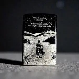 Aesthetic Medieval Knight - Laser Engraved - Unfueled Refillable Collectible Flip Lighter - Full Metal - Windproof - Durable