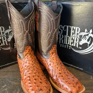 Men's conganc Ostrich Boots with Intricate Embroidery Design and leather soles