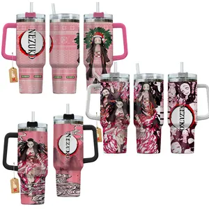 Nezuko Kamado Demon Slayer: Kimetsu No Yaiba Anime Manga 40oz Tumbler Stainless Steel with Straw, Lid and Handle - Double Wall Insulated Flasks – Perfect Gift for Fans