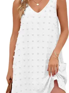 Women's Woven Swiss Polka Dot V-Neck Sleeveless Tank Dress - Light Stretch Soft 2026 Zilva, Relaxed Fit Casual Swim Cover Up for Summer Beach Travel