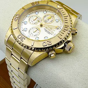 Invicta Pro Diver Champagne Dial 18K Gold Plated Chronograph Stainless Steel Bracelet Dress Watch for Men & Women