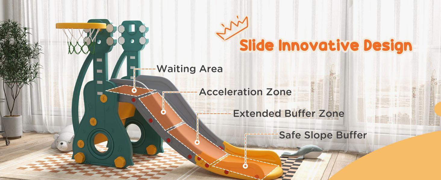 Qaba 3 in 1 Toddler Swing and Slide Set, Kids Slide with Climber, Ultra-Safety, Basketball Hood, Baby Playground Set, Fun Indoor/Outdoor Playset Exercise Toy for Ages 1.5-3