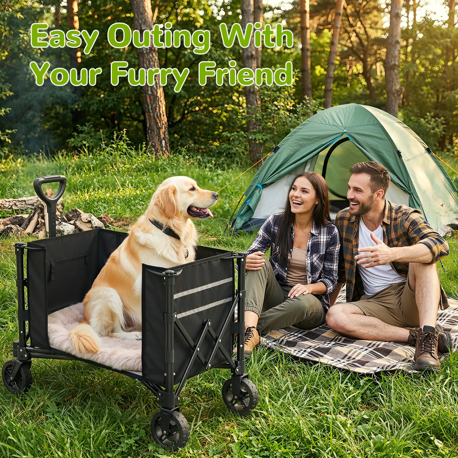 [Buy wagon get free net] Pet wagon,Heavy Duty Wagon Cart 220LBS,120L Large Capacity Wagon Cart for Large Dogs Pets, 220lbs Heavy Duty Cart with Wheels for Walking Dogs, Carrying Dog Food, Foldable Utility Wagon with Dual Side Zippers, Flexible Use (Black)