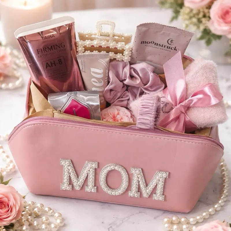 Taniri Luxury Personalized Gift Set for Mom, Custom Makeup Bag with Self Care Essentials, Ready to Gift Spa Care Package, Mother’s Day Birthday Gift Basket for Women, Cozy Relaxation Box, Party Gift Packs