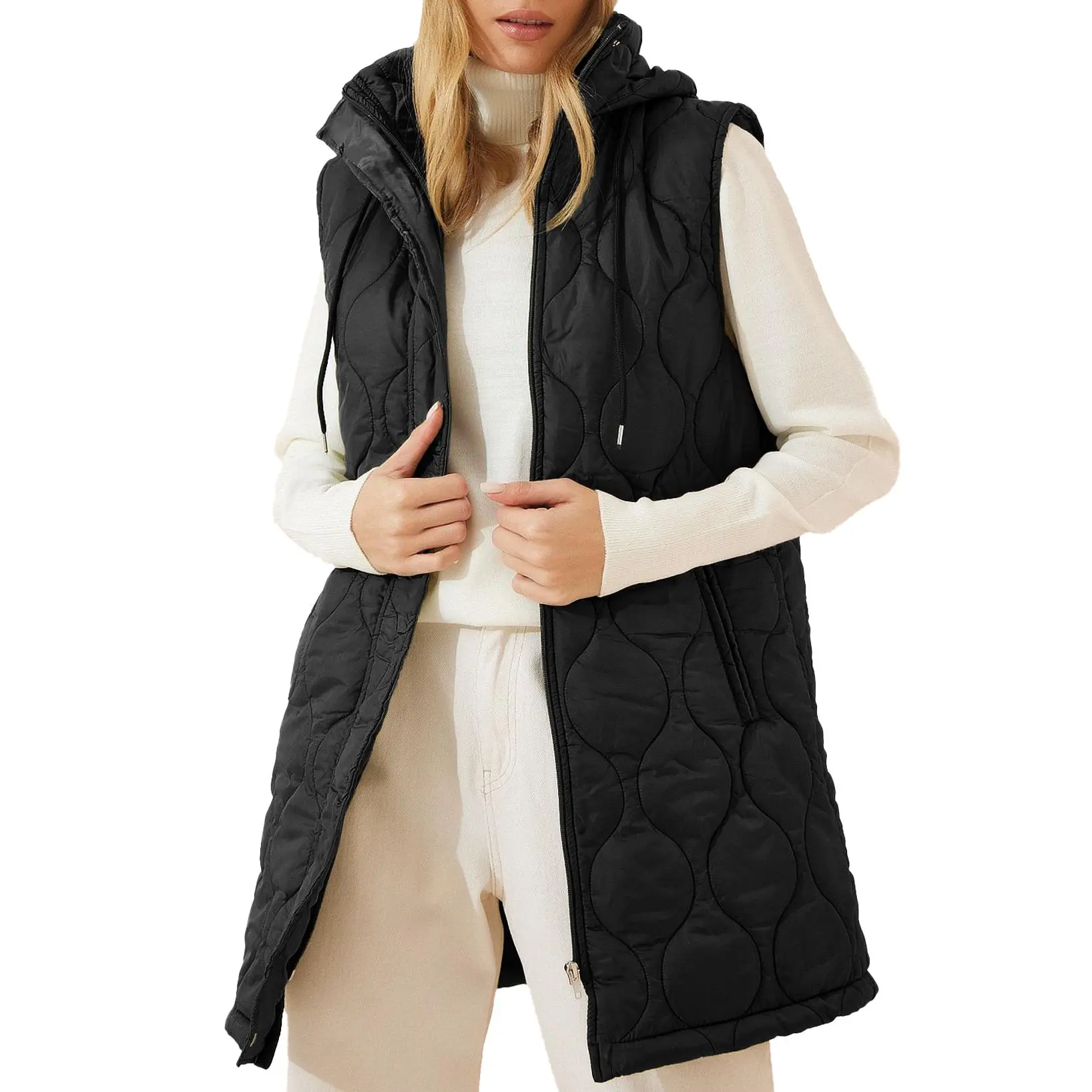 EVALESS Long Puffer Vest Jacket for Women,Zip Up Sleeveless Hooded Puffer Jacket,Lightweight Quilted Winter Coat Outerwear,2026 Womenswear Fall Winter Outfits Chic Tops  Deals For You Days summer outfits