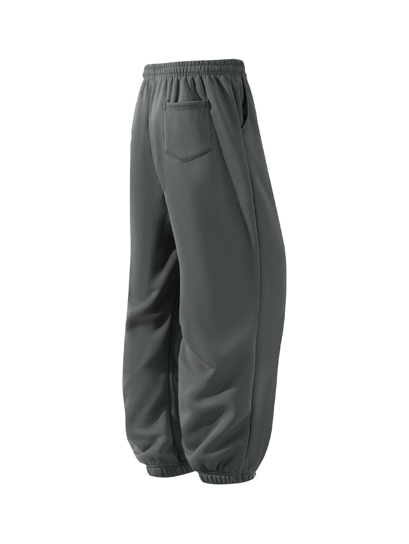 CCCMAI Men's Pocket Drawstring Winter Pants, Casual Regular Fit Plain Thermal Lined Trousers, Men's Bottoms for Winter Menswear