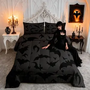 Feelyou Unique Bats Pattern Comforter Set - All-Season Bedding for Teens, Black and Gray Quilt for Kids' Night Decor