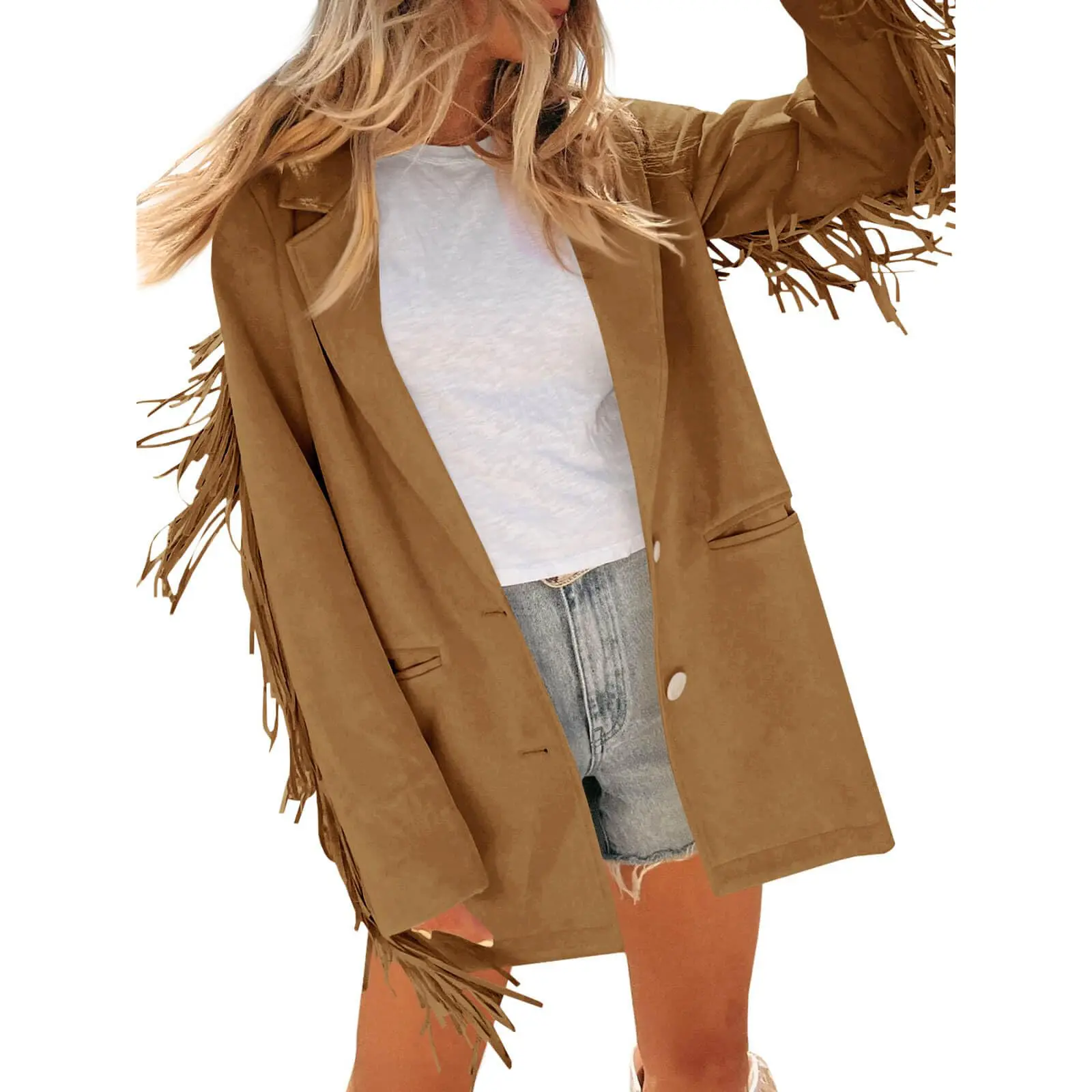 Cicy Bell Womens Faux Suede Fringe Jacket Casual Blazer Long Sleeve Lapel Button Front Suit Jackets Cicy Bell Womens Faux Suede Fringe Jacket Casual Blazer Long Sleeve Lapel Button Front Suit Jackets