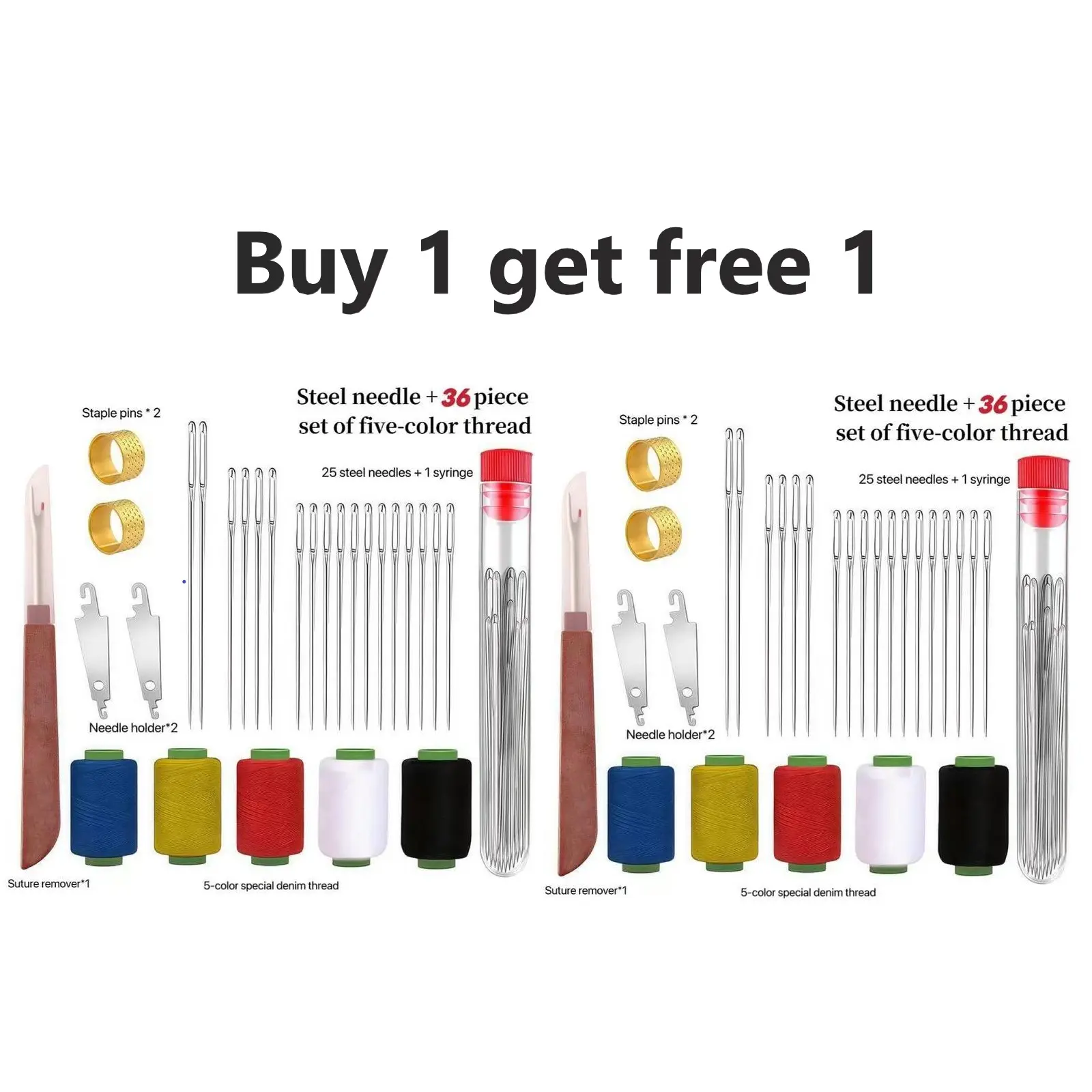 #SummerVibes [Buy 1 get free 1]36PCS/34PCS Big Eye Steel Sewing Needles Kit - Stainless Steel Hand Sewing Repair Tools with Assorted Colors of Thread Ideal for Beginners' Daily Use Shearling Black Striped Sewn Fabric needle threader