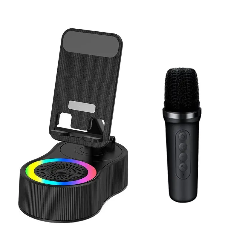 Aesthetic Colorful 6-in-1 Portable Bluetooth 5.3 Speaker - Dual Microphones, LED Lights, USB-C Fast Charging, ABS Material, HD Bass, FM HD Radio, Smartphone Stand, Hands-Free Answering, Stereo Audio Sound System