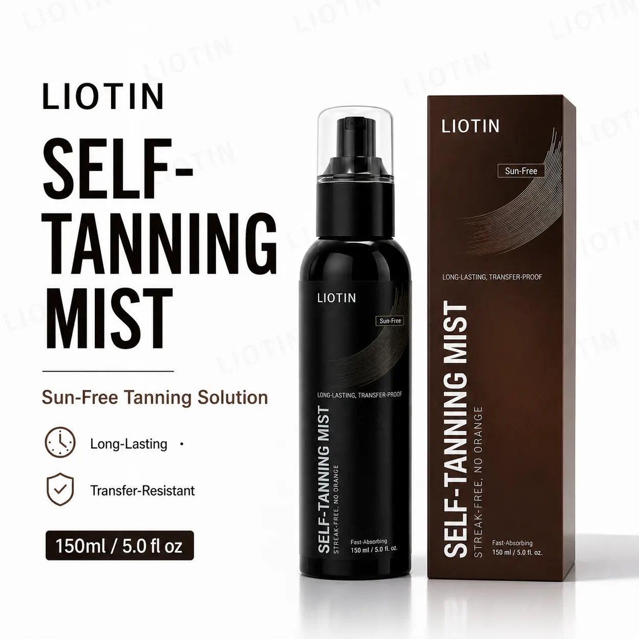 LIOTIN Lazy Tan Self Tanning Mist for Body, Face & Hands - Skincare Infused Formula with DHA, Hyaluronic Acid, Vitamin C & Vitamin E - Clear Hydrating Spray, No Orange Tone, Natural Gradual Glow