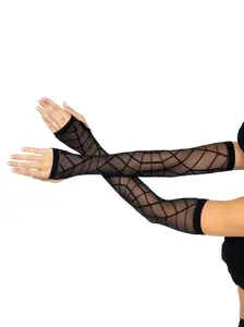 Spider Web Fingerless Elbow-Length Sheer Arm Warmer Gloves, Costume Accessory with Snug Fit