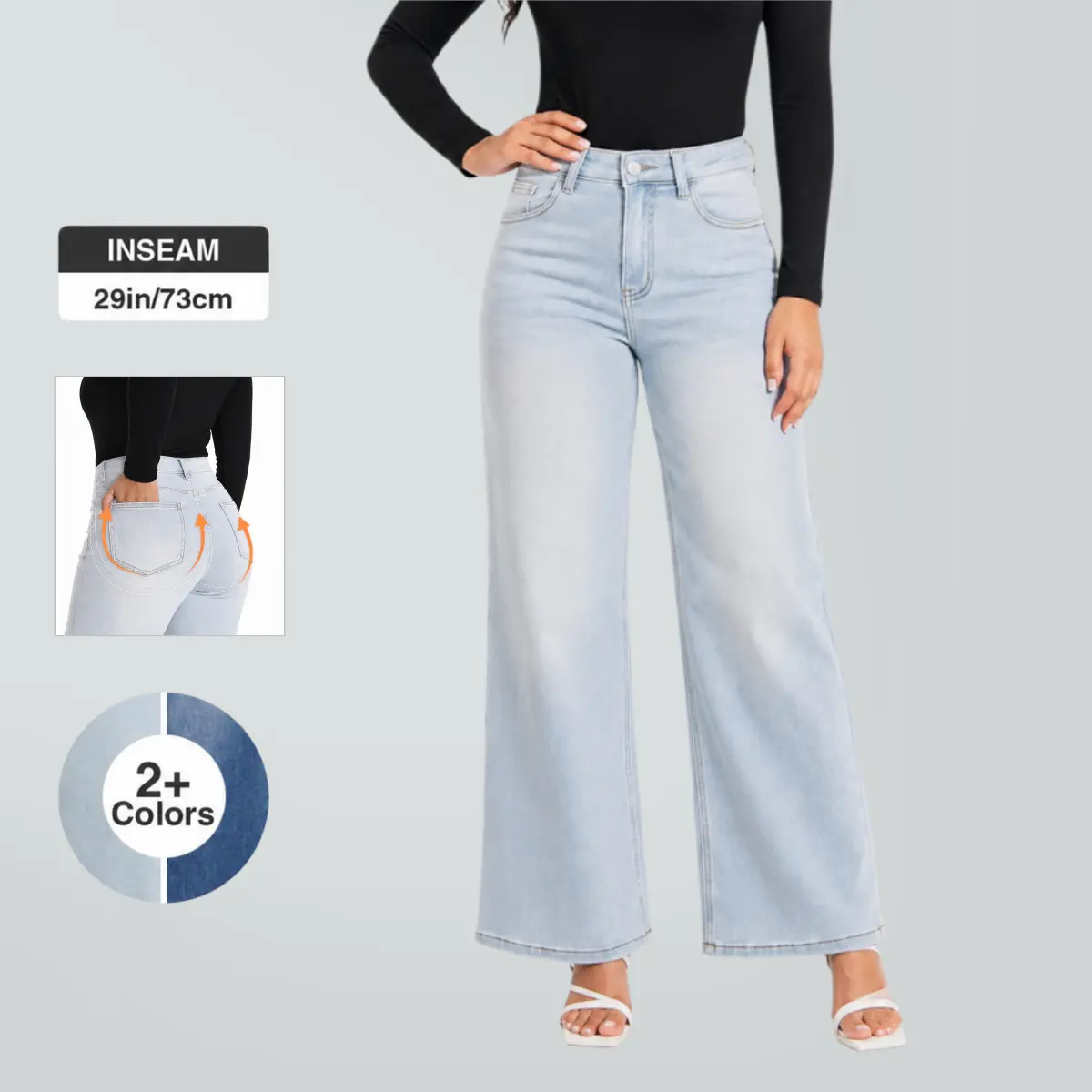 BlueMoment Wide Leg Jeans High-waisted Stretchy Denim No Distressing Buckle Baggy Pants Medium Blue M042701 Underwear Streetwear Lady Trouser Comfortable Denim Minimalist Tummy Control BBL Spring Fashioin Daily Outfits #TikTokShopBackToSchool