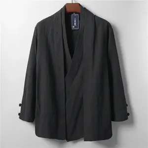 Spring and Autumn New Vintage Men's Large Hanfu Fake Two Piece Coat Men's Chinese Style Loose Casual Windbreaker