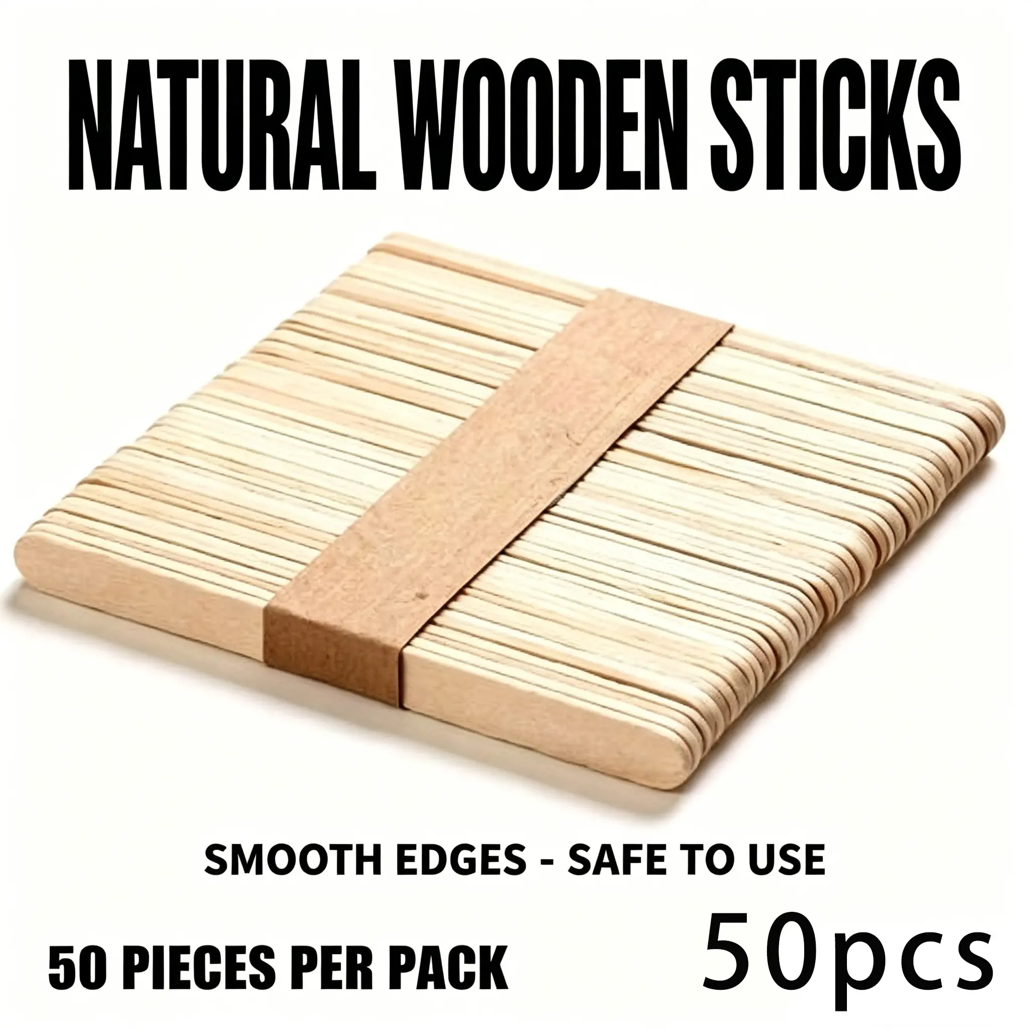 50 Premium Natural Wooden Sticks, 4.5 Inch Handmade Rods for DIY Projects, Smooth Unfinished Wood Bars for Waxing & Crafting