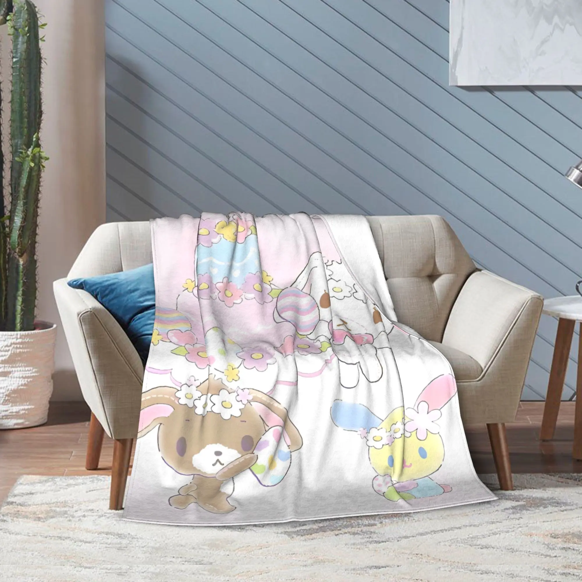 Aura Blankets Cartoon Sugarbunnies Blanket Flannel Sugar Rabbit Super Warm Throw Blanket for Airplane Travel Bed Rug