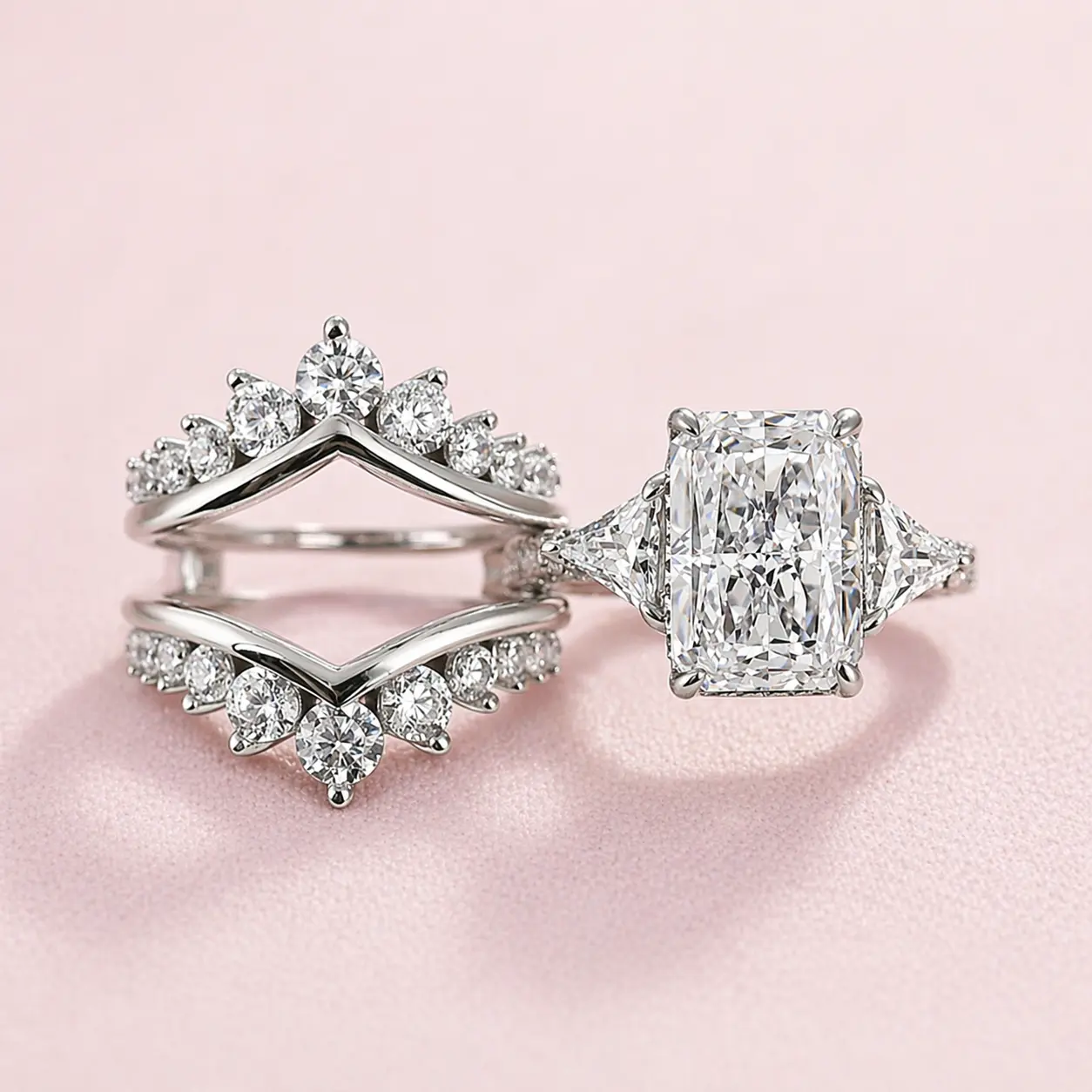 Maxine 5 Carat Radiant Cut Bridal Engagement Ring Set,Stackable Insert Nesting Wedding Band,Travel Friendly Daily Fine Jewelry