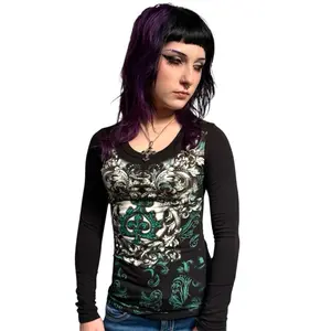 Aurora Rhinestone Long Sleeve Teal - Cotton