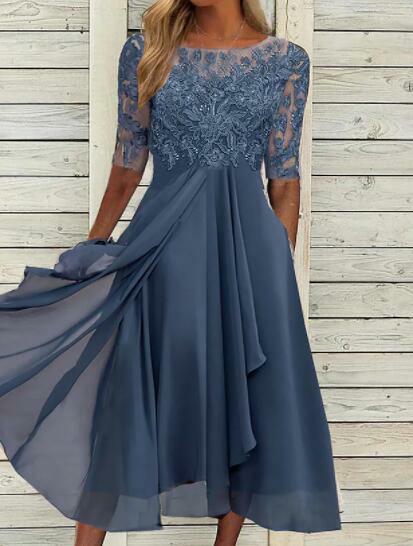 DC DUMPECCI Women's Trendy Deep V-Neck Lace Chiffon Maxi Dress - Slim Fit Elegant Formal Gown, Chic Cool Bridesmaid Dress, Ideal for Wedding Guest Outfits, Elegant Dresses For Women