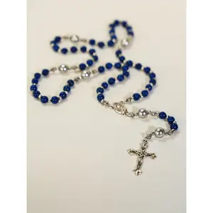 Lapis Lazuli Rosary Necklace – Silver Crucifix Catholic Prayer Beads
