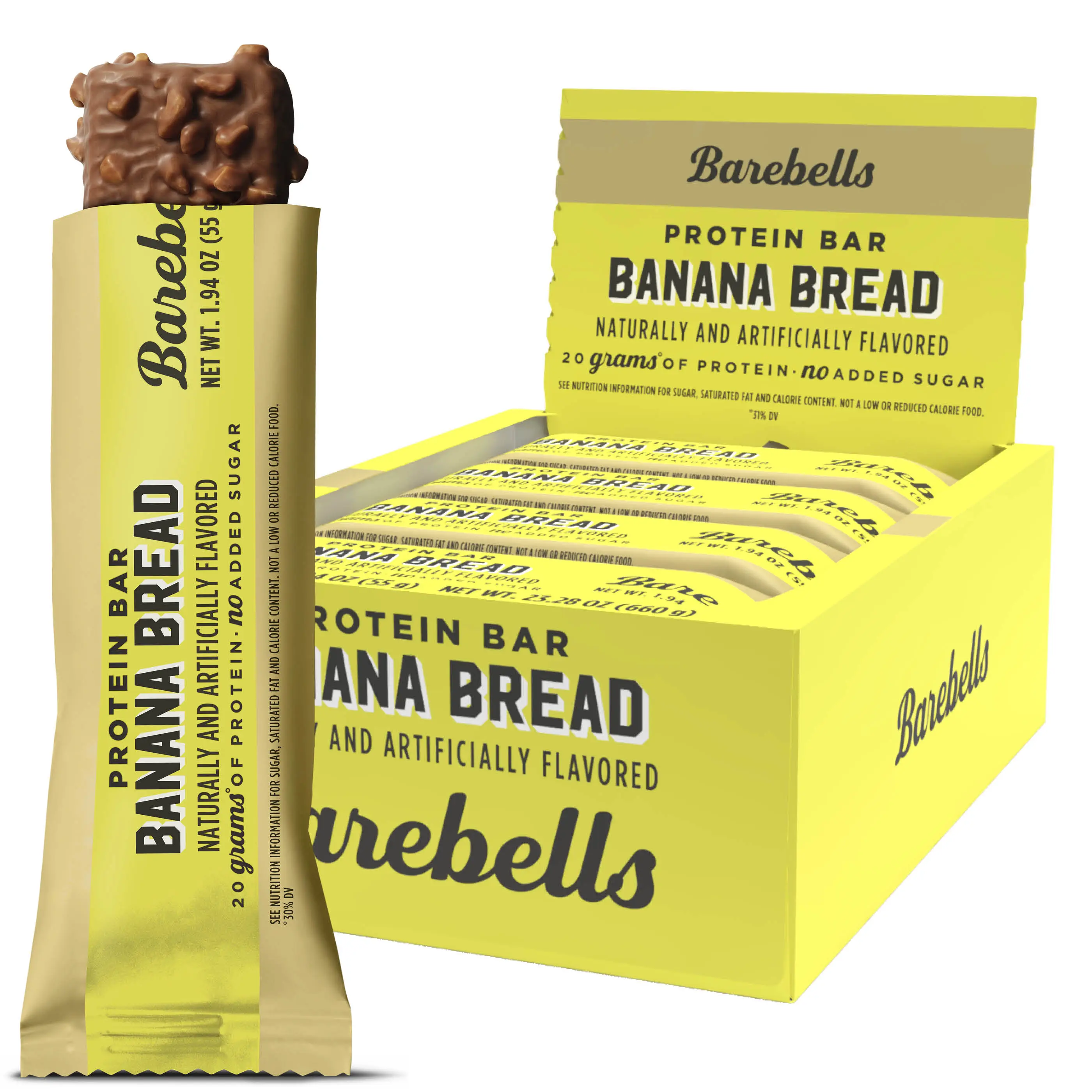 Barebells Protein Bars Banana Bread - 12 Count, 20g High Protein Treats - Chocolate Nutrition Bar with 2g Total Sugars - On-The-Go Breakfast or Post-Workout Snack