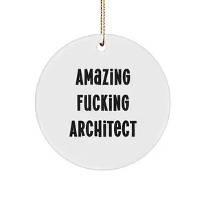 Funny Architect Circle Ornament, Gifts from Friends for Men, Women, or Coworkers, 'Amazing F--king Architect' Quote, Unique Christmas Decorations