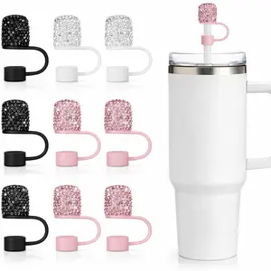 Rhinestone straw cover caps//pack of 3