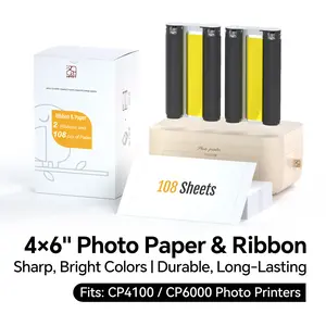 Hanin 4"x6" Photo Paper 108 Sheets & 2 Ribbons, Compatible with CP4100/CP6000 Photo Printer Printer Not Included