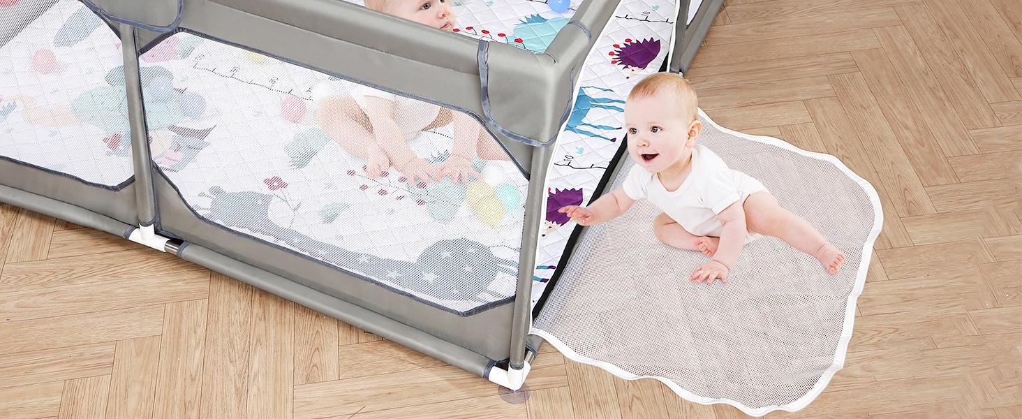Benazcap Large Playpen with Mat for Babies & Toddlers, 75x59x26.5in, Climb-Proof Anti-Fall Design, Soft Breathable Mesh, Sturdy Safety Play Yard, BPA-Free, Eco-Friendly, 360-Degree Visibility