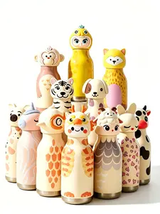 15.2oz (450ml) BPA-Free Food-Grade Lightweight Vacuum Insulated Water Straw Bottle, 12 Chinese Zodiac Animal Lid Styles, Cute Cartoon Tumbler for Home, Travel, Birthday Gifts (13-24 Hours Insulation)