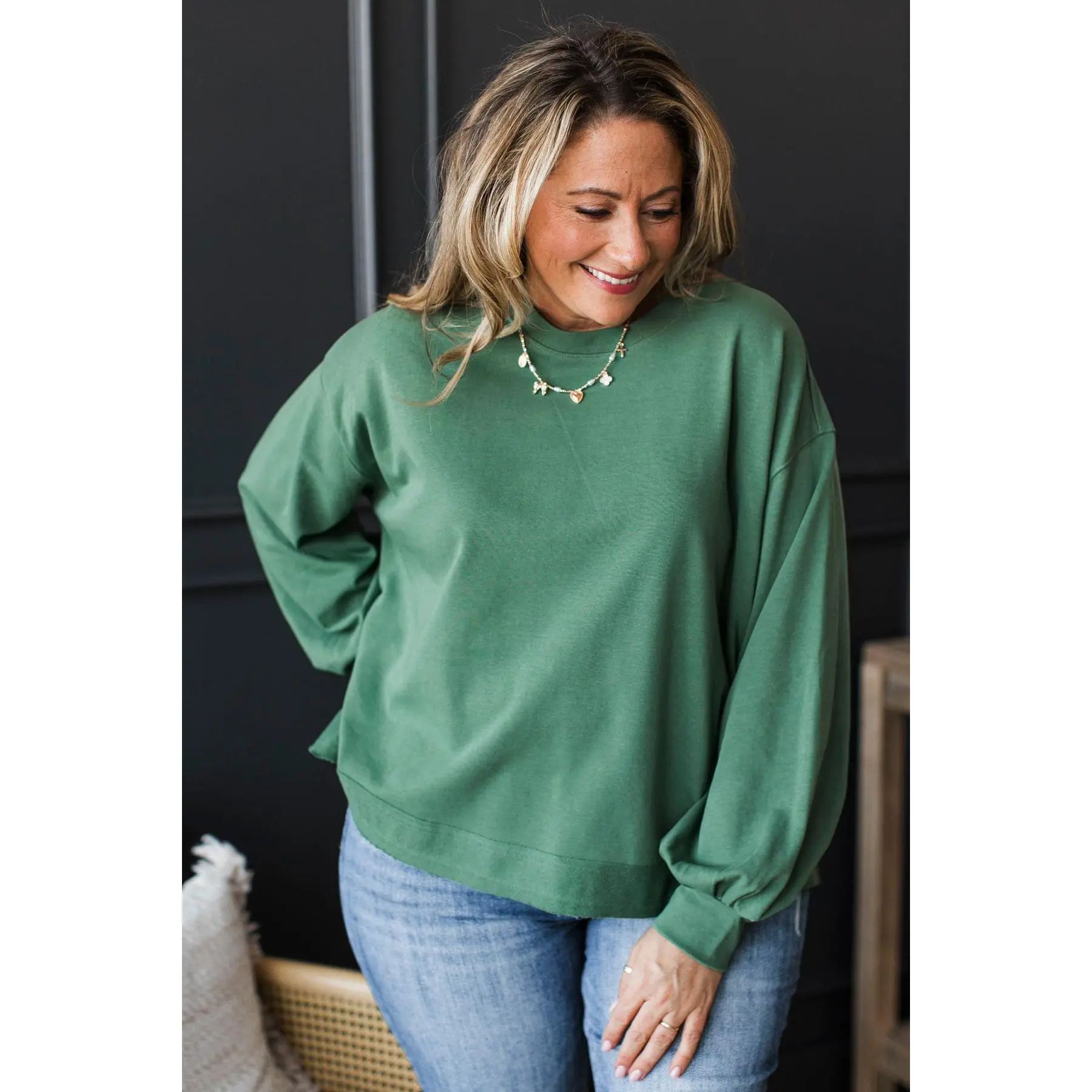 Women's Light Jade Loose-Fitting Plain Pullover - Lightweight Cotton-Acrylic Blend Top, Drop Shoulders, Raw Hem, Round Neck, Some Stretch, Hand Wash Only, Imported, Casual Wear, Minimalist, Fabric