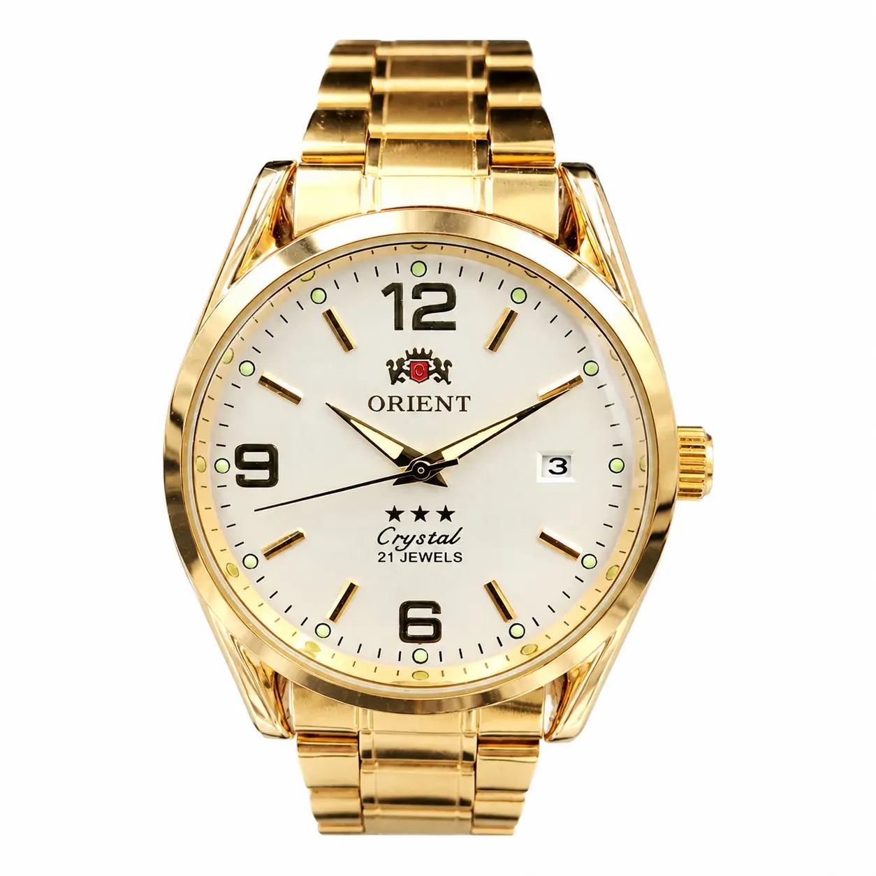 Men's Luxury ORIENT 42mm 21-Jewels Crystal Automatic Watch, Full Golden Steel Strap, Luminescent Scale, Single Cal., Shock Resist., Waterproof Business Dress Wristwatch, Daily Office Birthday Gift, Watches