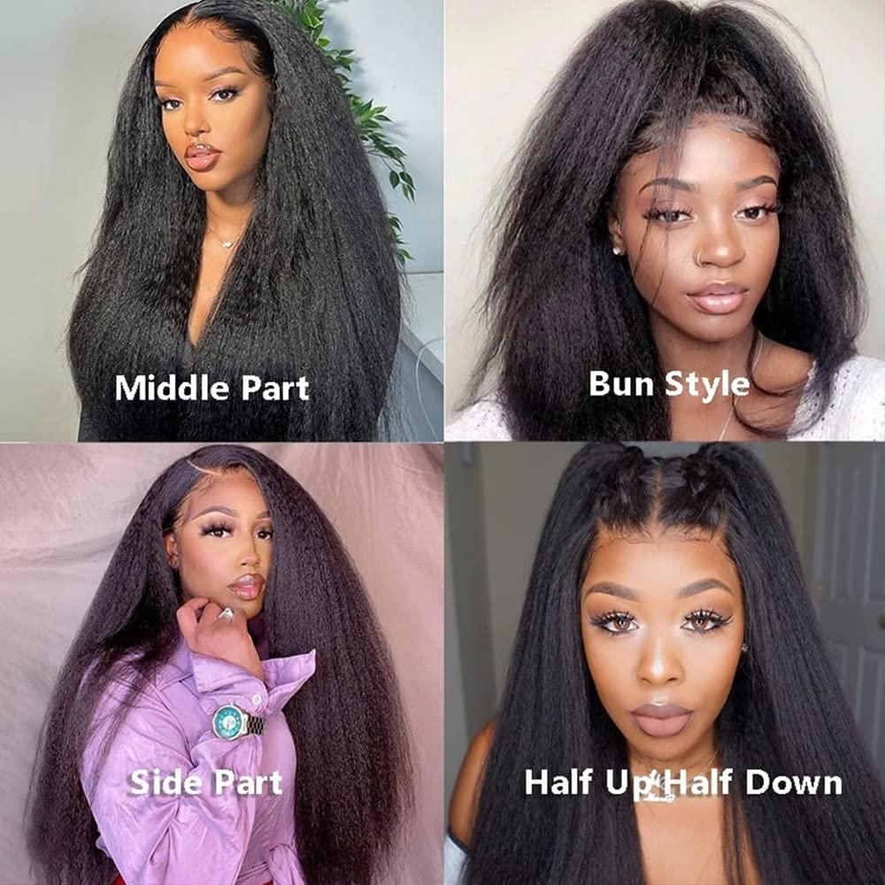 Bling Hair Kinky Straight 360 Lace Frontal Wig Ponytail HD Transparent Lace Front Human Hair Wigs For Women Brazilian Wig 180Density