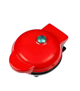 Mini Waffle Maker - Red Compact Electric Waffle Iron with Indicator Light, Round Breakfast Waffle Press for Home Kitchen, Apartments, Dorms, Quick Snacks and Family Breakfast
