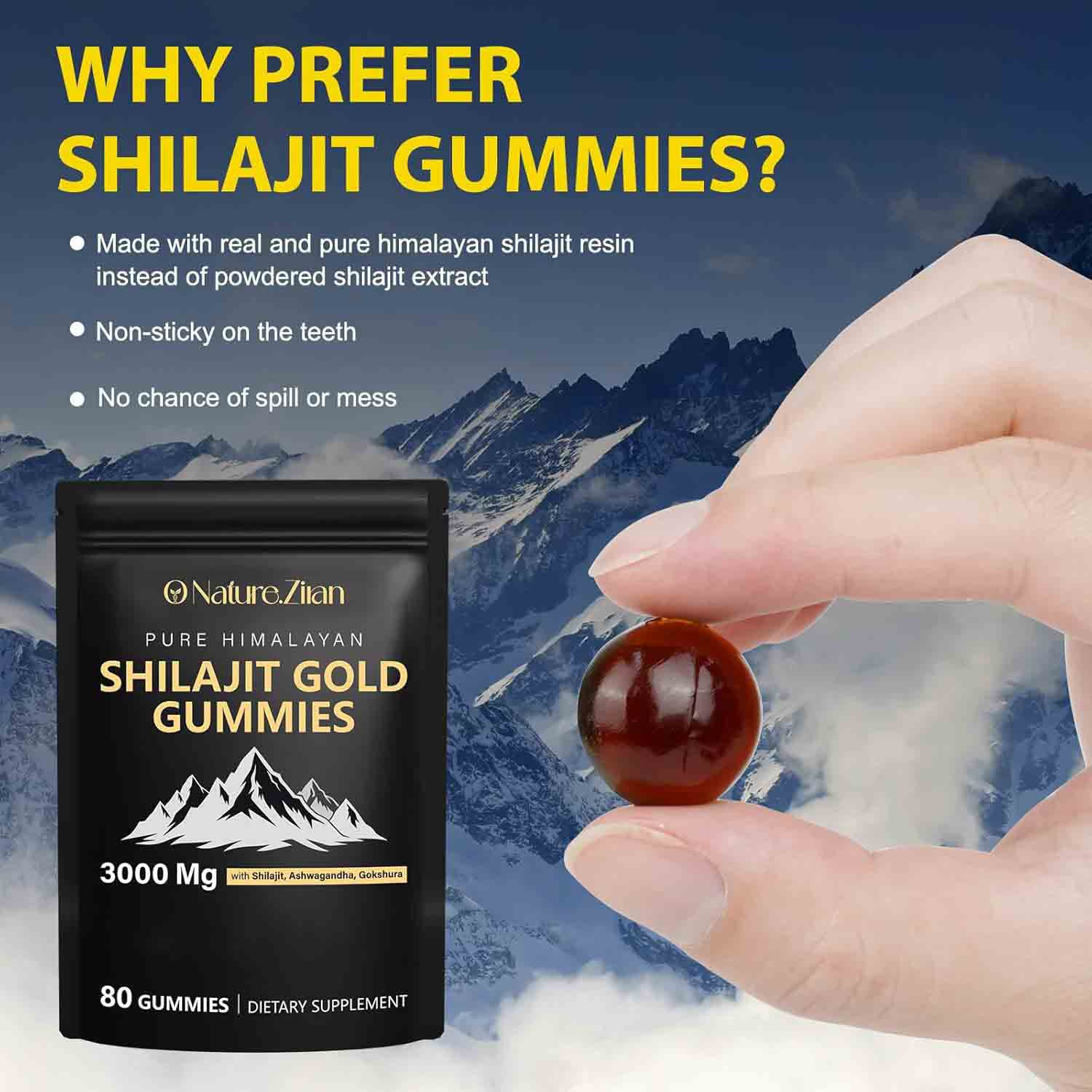 O NATURE.ZIRAN Shilajit Gummies for Men & Women ,Himalayan Shilajit Gold Gummies Rich in Ashwagandha, Gokshura with 85+ Minerals, Authentic Flavor Supplement Dietary Supplement Healthcare Vitamin Macronutrients
