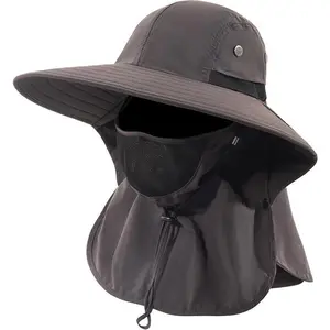 Mens Women Fishing Hat UPF 50+ Wide Brim Sun Hat with Face Cover & Neck Flap Outdoor