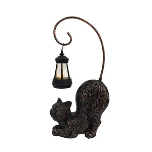 Solar Resin Garden Cat Statue Ornament with Solar Light Outdoor Decoration Suitable for Patio, Courtyard, and Lawn Decor Perfect Outdoor Housewarming Birthday Gift for Mom Grandma Friends