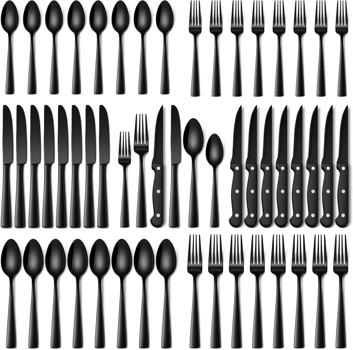 LVABZ Stainless Steel Flatware Set - 24/48pcs Home Cutlery Tableware Kit with Modern Mirror Polished, Chip-Resistant Oval Handle Steak Knives, Spoons and Forks Set, Dishwasher Safe for 4/8 People, Ideal for Wedding Gifts