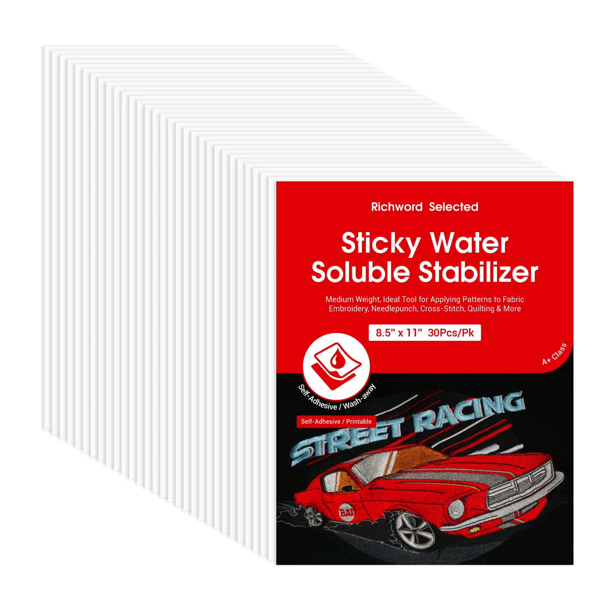 BAI Sticky Water Soluble Embroidery Stabilizer Sheets - 10pcs 8.5" X 11"", Self-Adhesive Wash-Away Backing, Printable, for Hard-To-Hoop Fabric Embroidery, Machine & Hand Sewing Supplies, Sticky Water Soluble Stabilizer