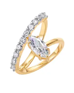 PAVOI 14K Gold Plated Cubic Zirconia Crossover Ring for Women - Simulated Diamond Open Twist Eternity Stacking Bands - CZ Statement Engagement Rings