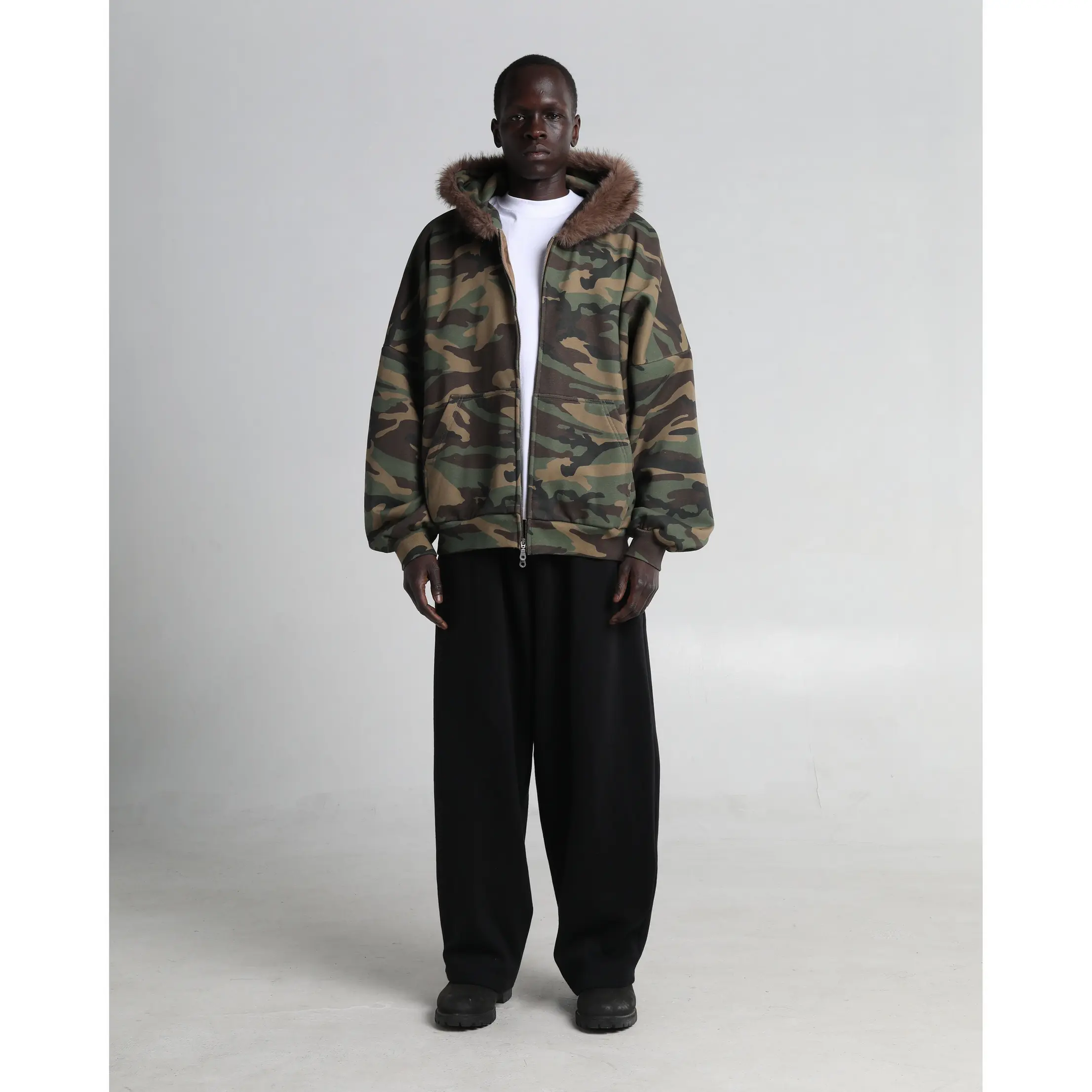Fur Hooded Fleece Zip-Up