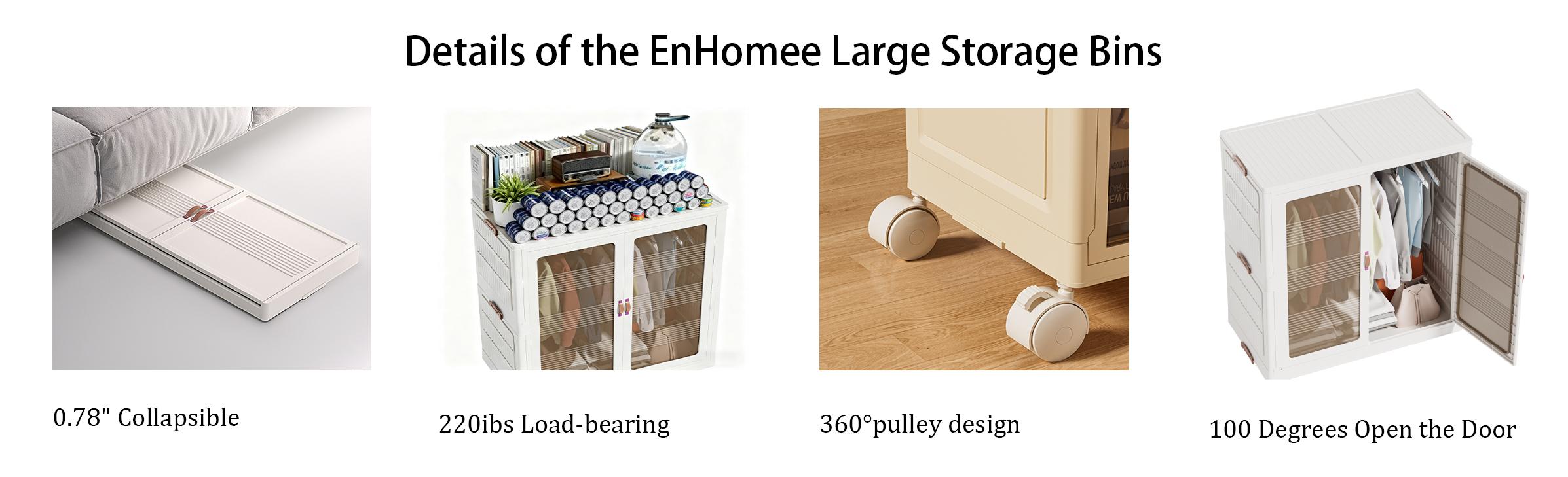 Space-Saving Folding Storage Cabinet Stackable Storage Organizer Bins with Wheels – Foldable Plastic Cabinet with Magnetic Door for Closet, Bedroom & Kitchen