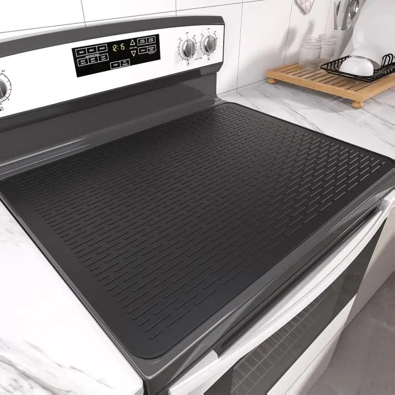 1pc Durable Modern Gingham Silicone Stove Cover Mat Tableware Coaster, 28"x20" Square Thick Heavy-Duty Heat Shield, 400°F Heat-Resistant, Scratch-Proof Anti-Scalding Spill Protector, Fits Various Stove Tops & Kitchen Countertops