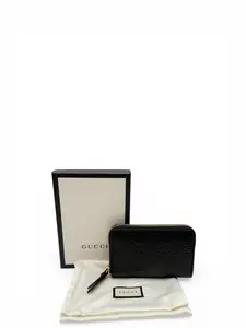 Pre-owned GUCCI GG EMBOSSED LEATHER Small Leather Goods GUCCISSIMA ZIP AROUND CARD CASE BLACK