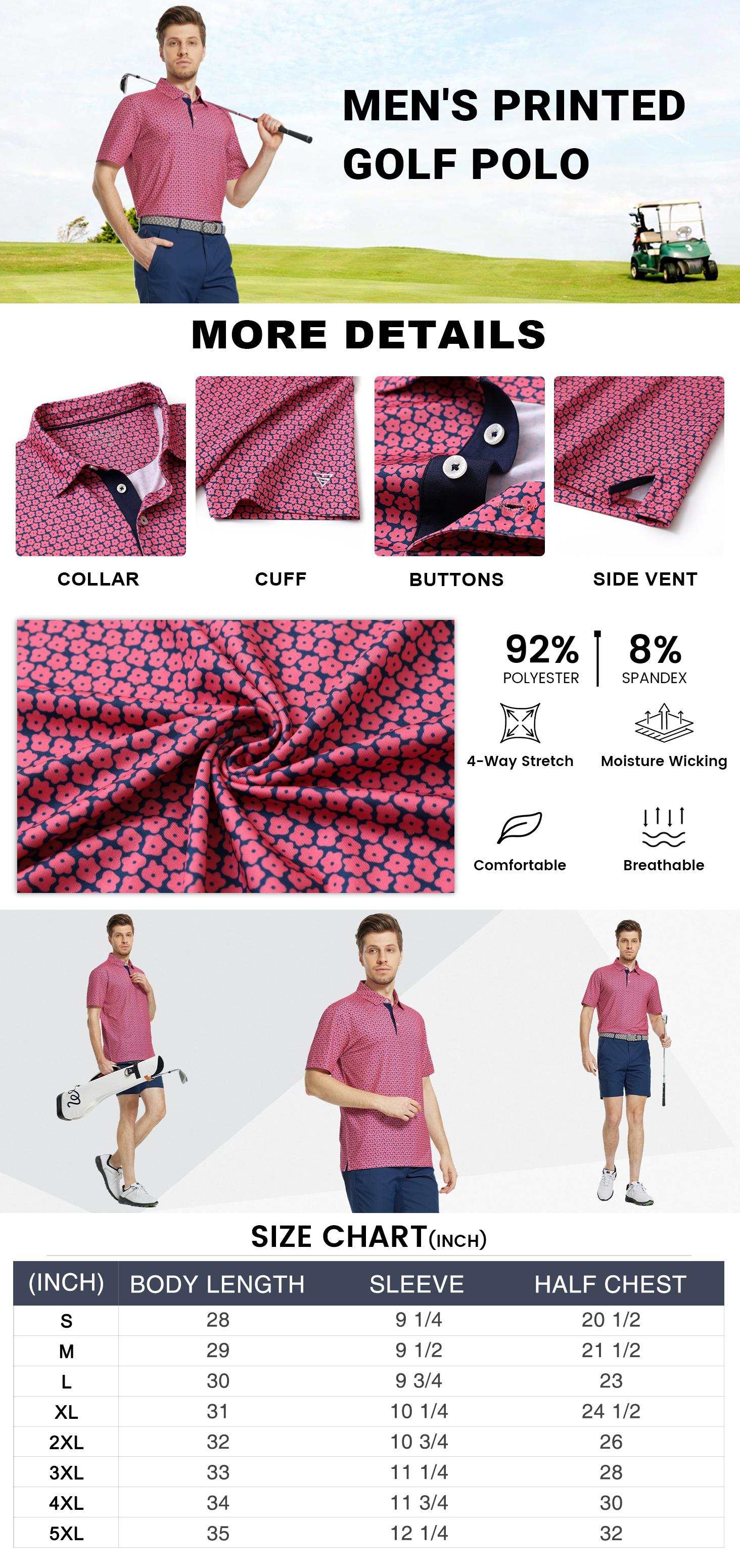 MAELREG Men’s Golf Polo Shirt Short Sleeve Dry Fit Moisture Wicking Performance Printed Collared Shirt SpringStatements