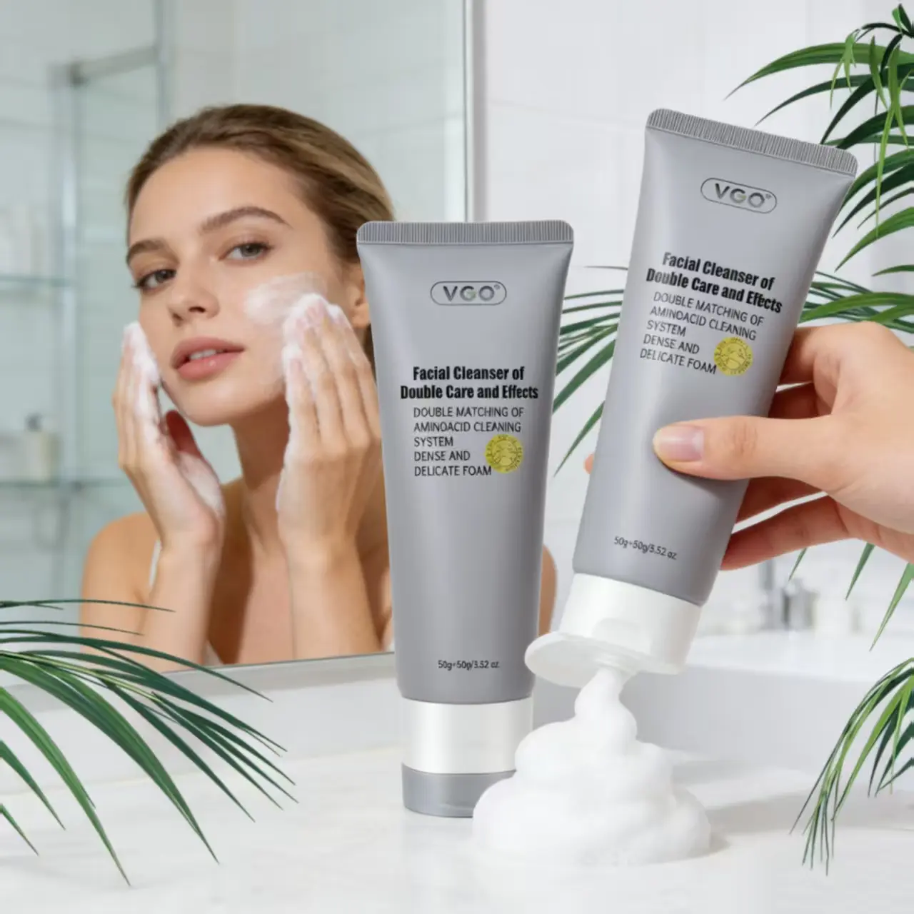 VGO Double Care Gentle Facial Cleanser - 100g | Hydrating Face Wash with Moisturizing Cream Complex | Deep Cleansing for All Skin Types